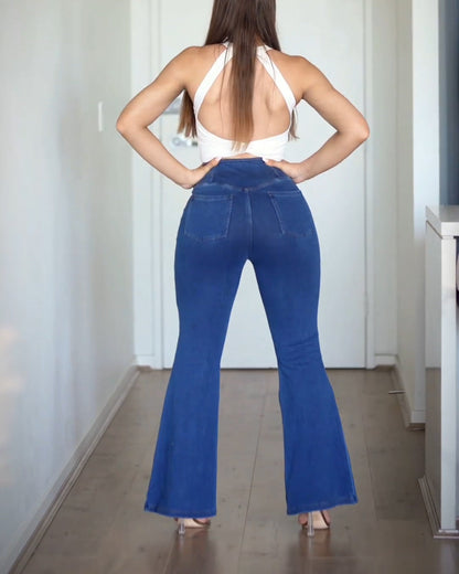 Hem Flared Jeans High Waist Wide Legs