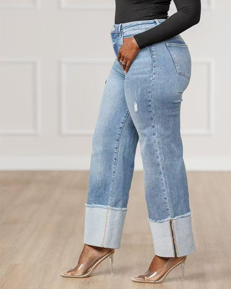 Outward Fold High-Rise Jeans