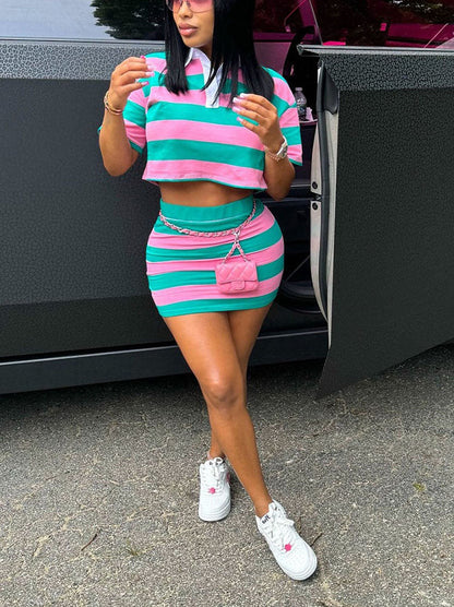 Striped Polo & Skirt Set