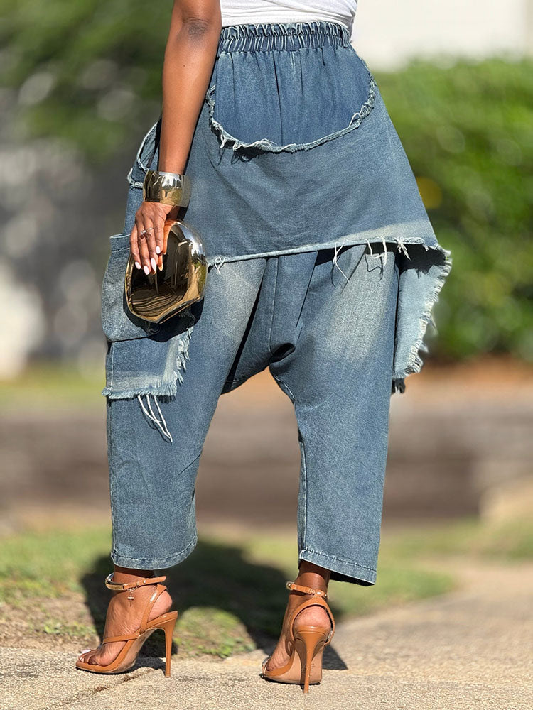 Harem Overlay Denim Joggers