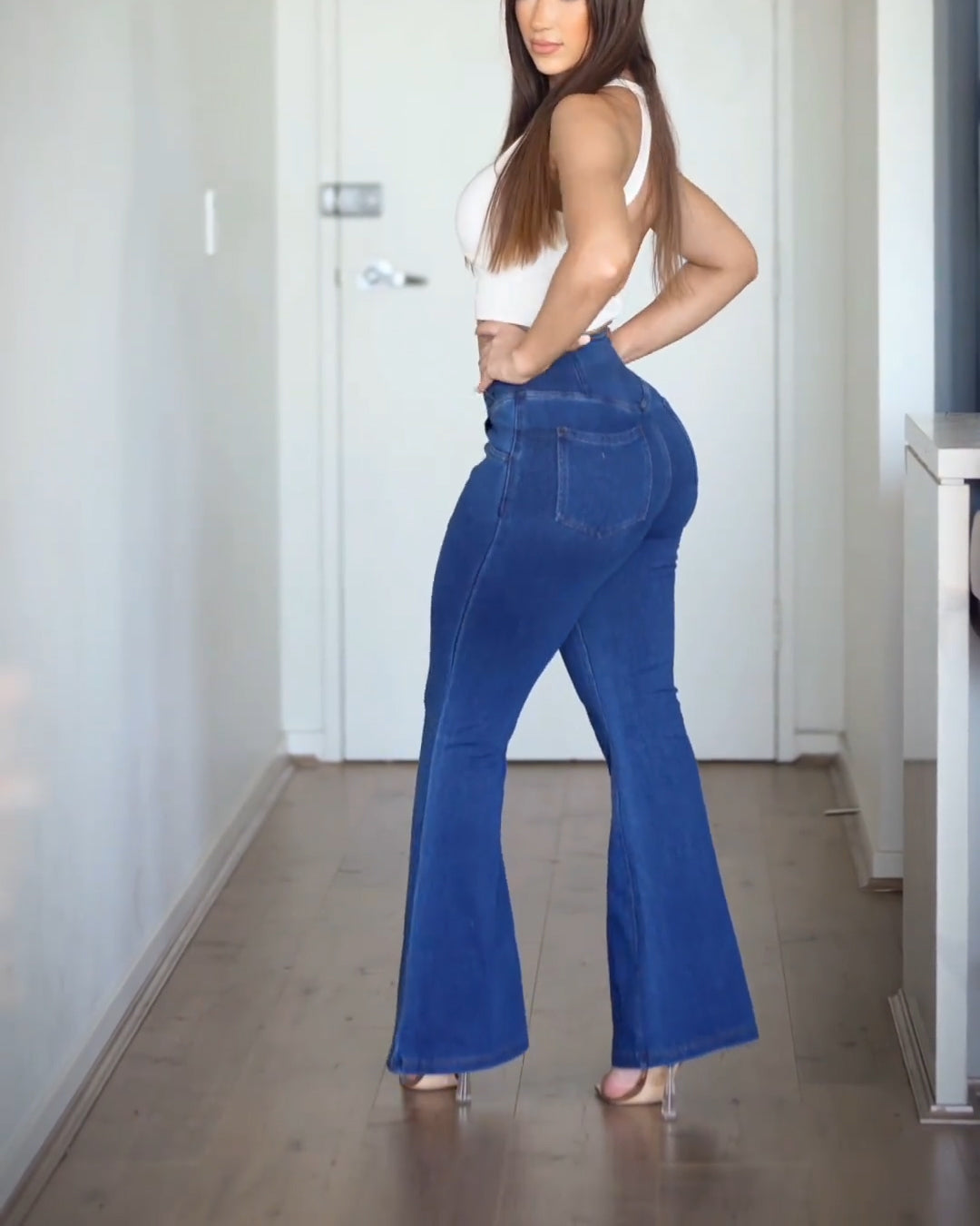 Hem Flared Jeans High Waist Wide Legs