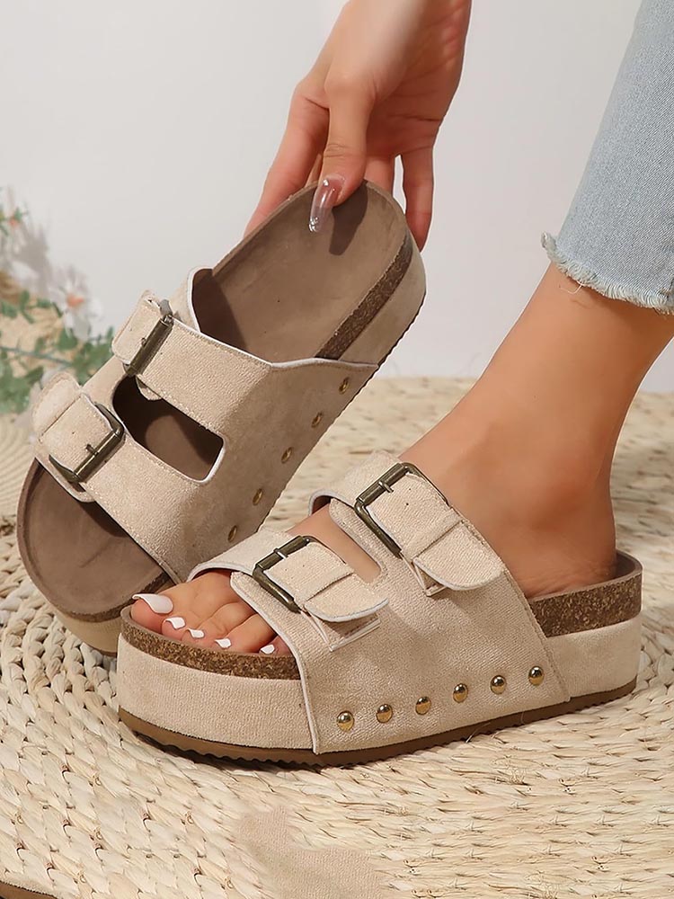 Double Buckle Strap Platform Sandals