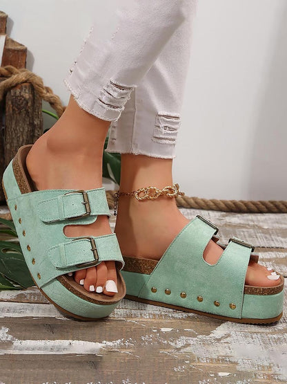 Double Buckle Strap Platform Sandals
