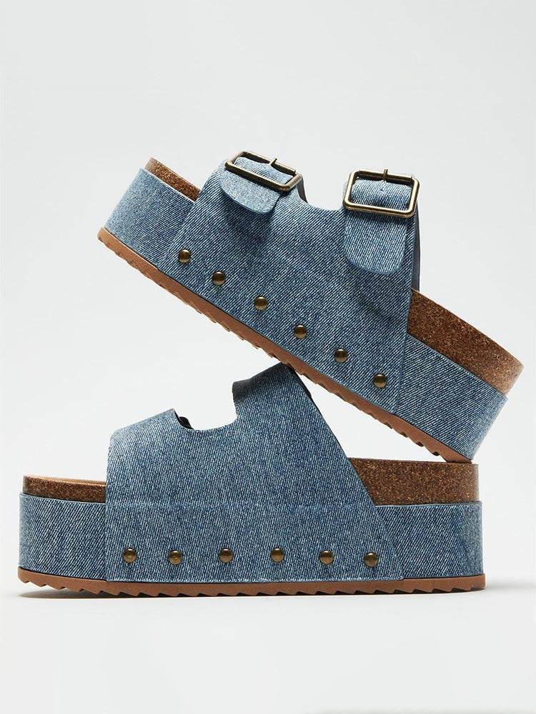 Double Buckle Strap Platform Sandals