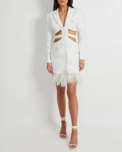 Feather Trimmed Hollow Mini Suit Casual Dress (Pre Sale)