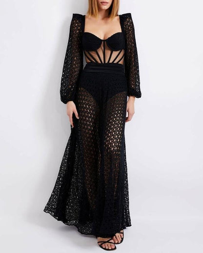 Natural Cutout Stretch-jersey And Crochet-knit Maxi swimsuit Black