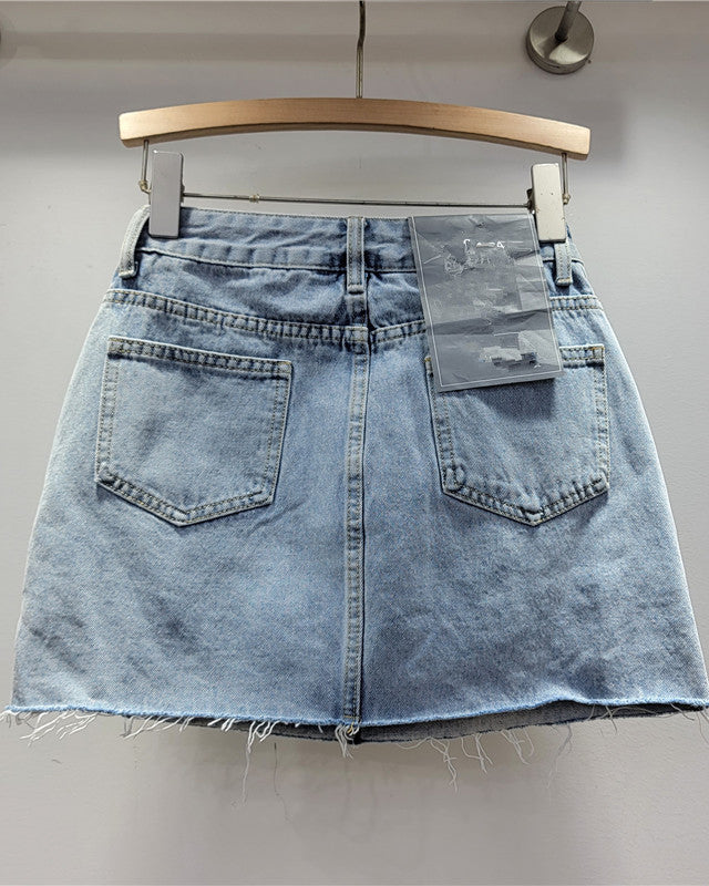 Retro Spliced Fake Two-Piece Denim Skirt