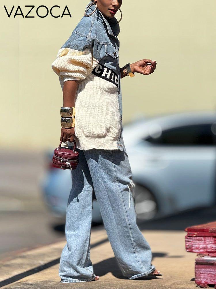 Chic Knit Denim Contrast Jacket