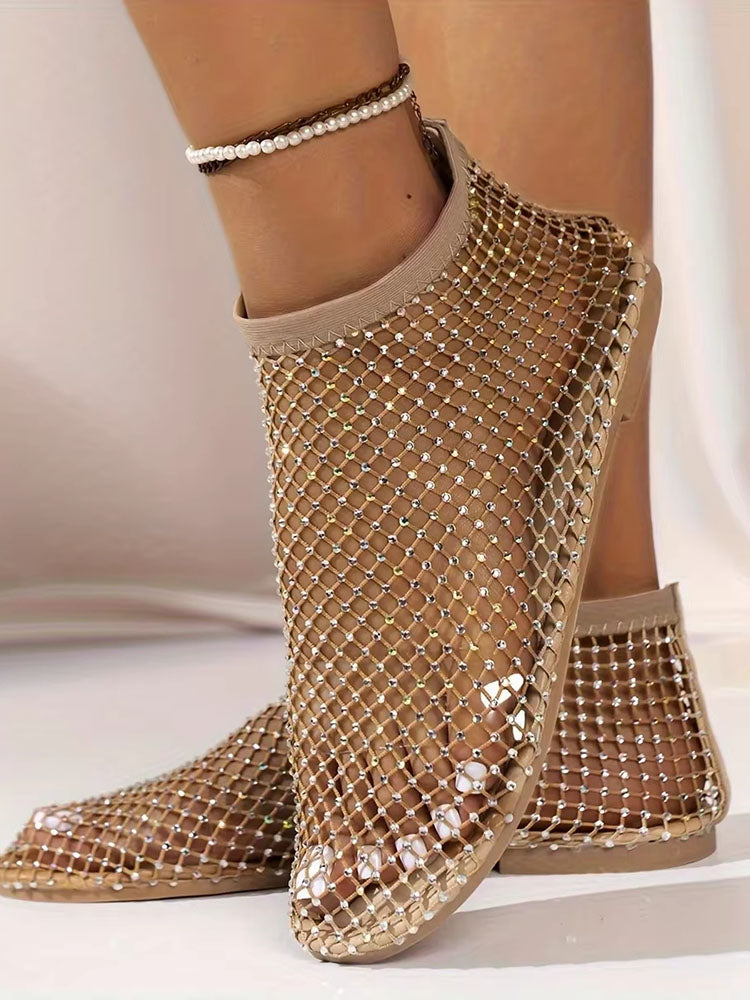 Rhinestone Mesh Flat Sandals