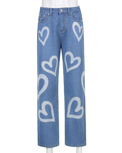 Heart Graffiti Casual High Waist Jeans