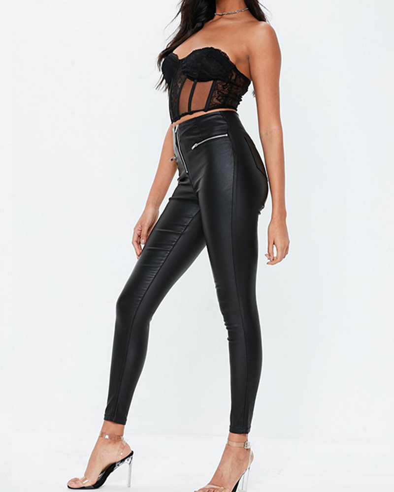 Tight-Knit PU Leather Pants