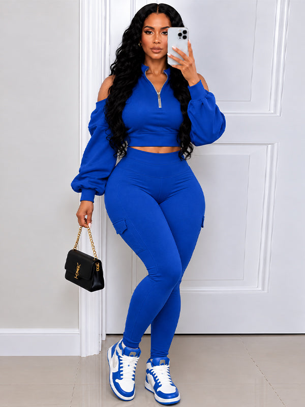 Cold-Shoulder Zip Top & Cargo Pants set