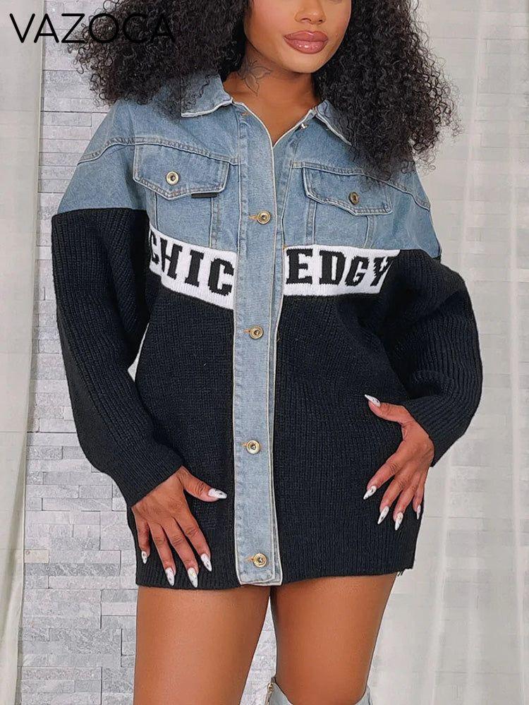 Chic Knit Denim Contrast Jacket