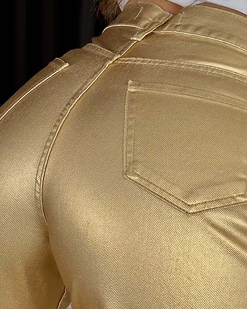 Women Vintage Straight-Leg Gold And Silver Pants