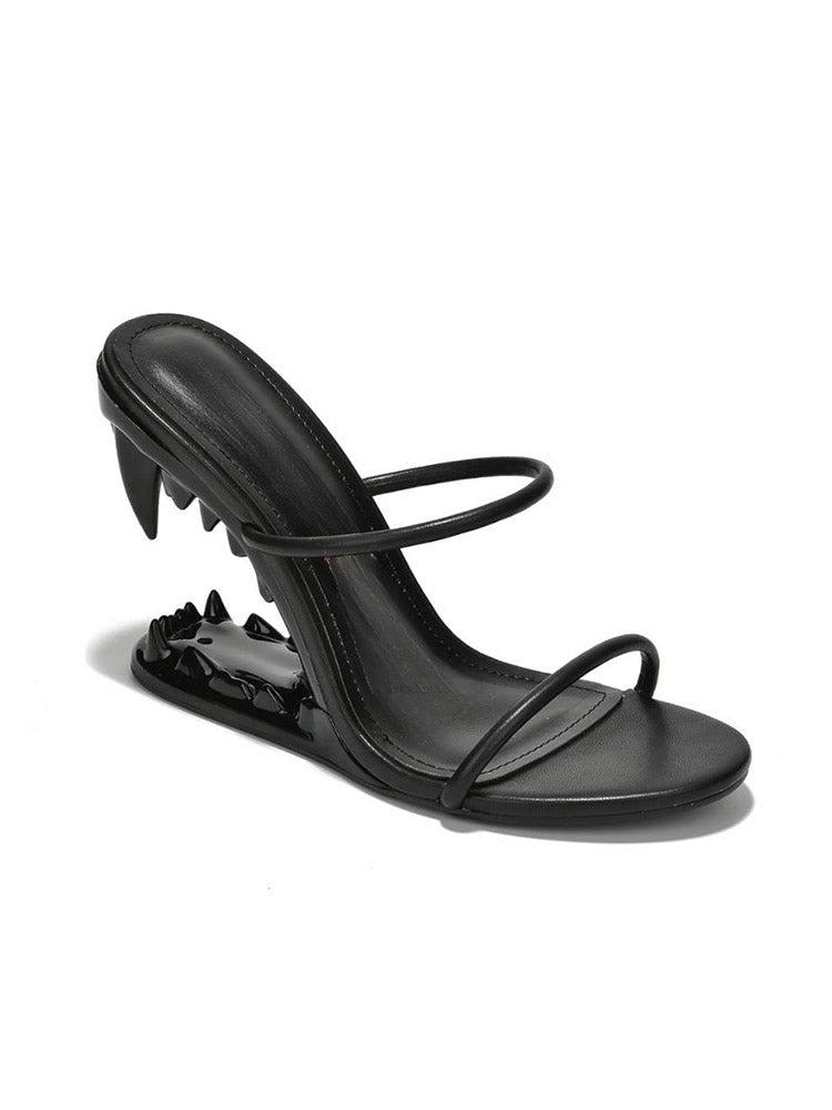 Metallic Teeth Heel Sandals