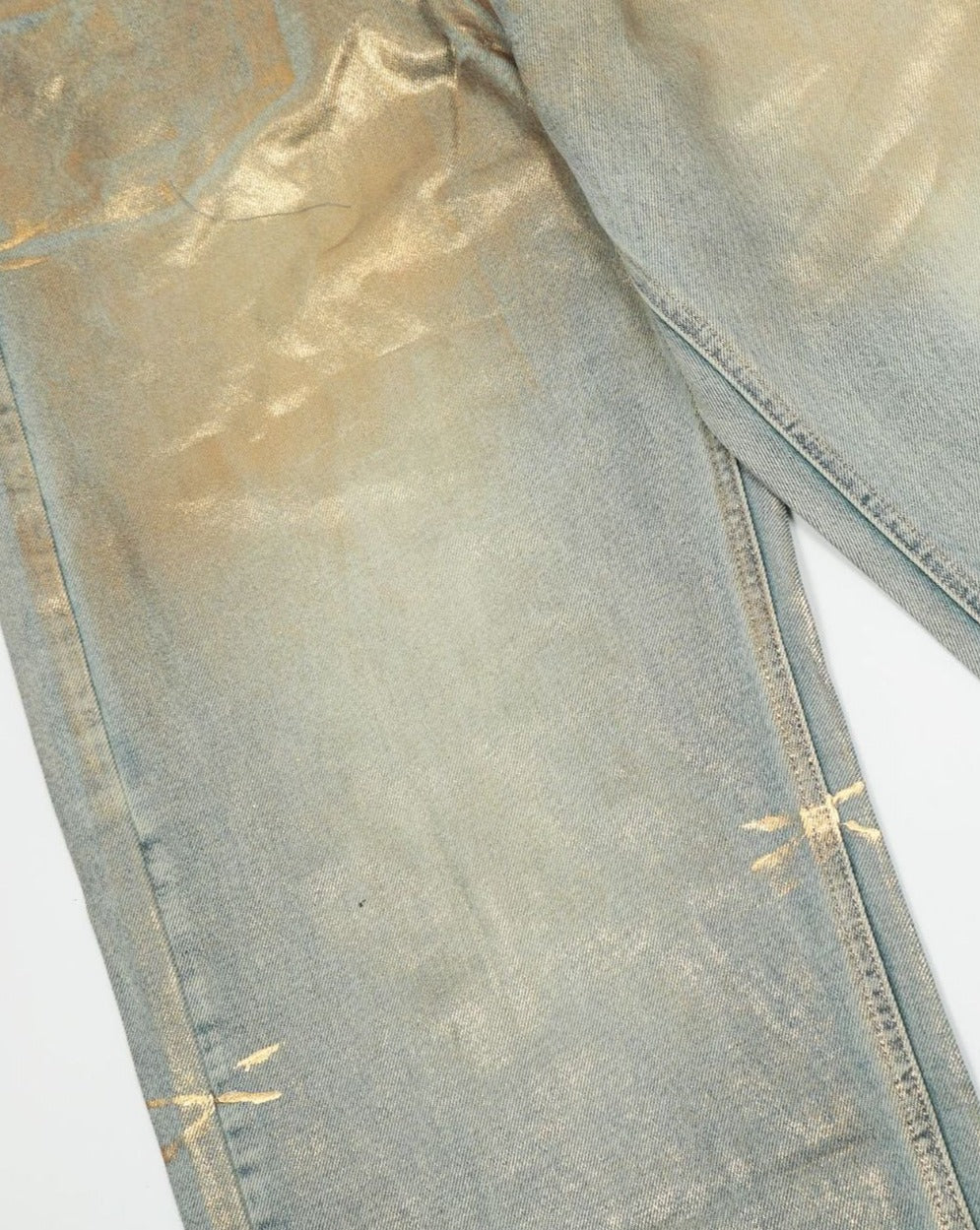 Brush Gold Straight-Leg Metal Baggy Jeans