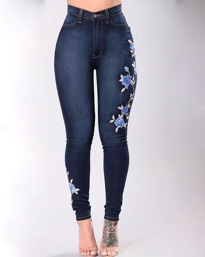 Embroidered Elastic Jeans