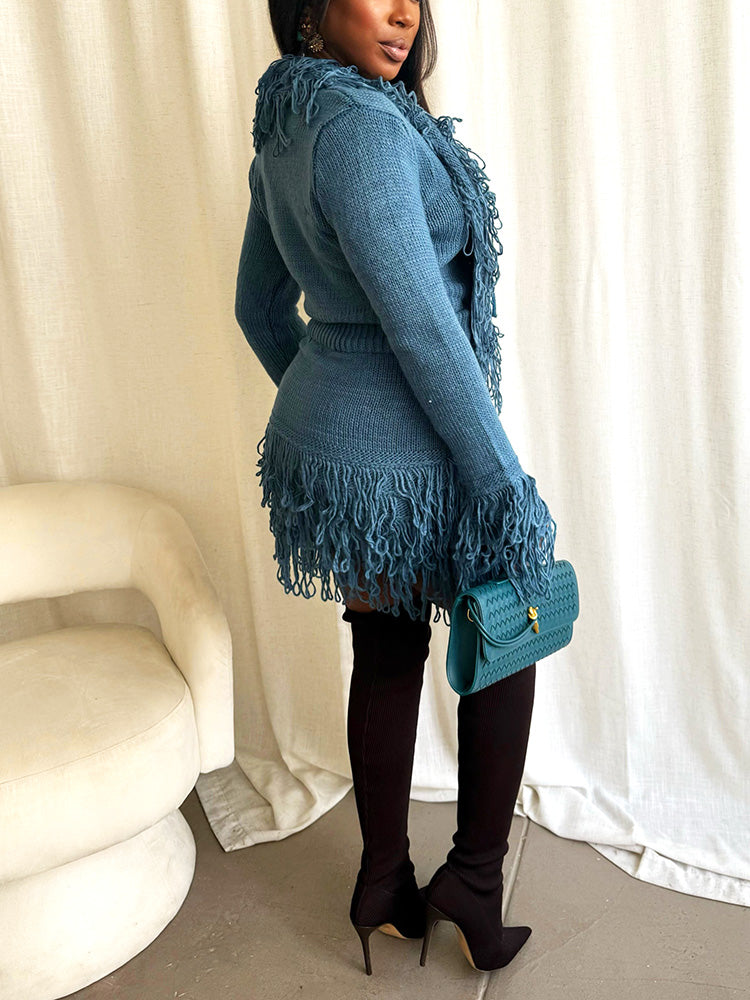 Fringe Knit Sweater & Skirt Set