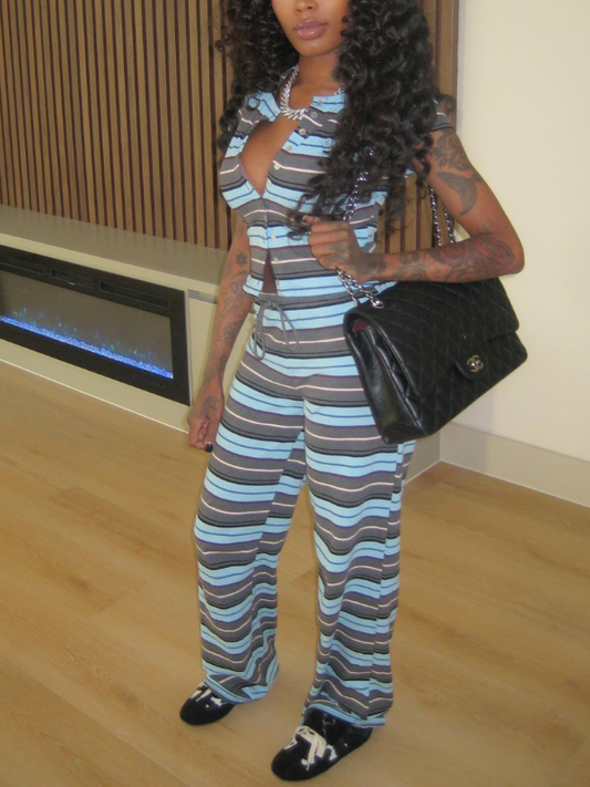Stripe Shirt & Wide-Leg Pants Set