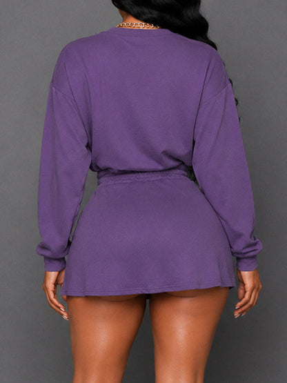 Solid Crop Top & Drawstring Skirt Set