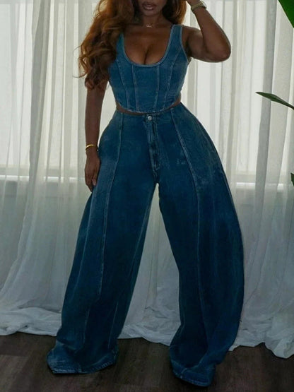 Denim Tank Top & Pants Set