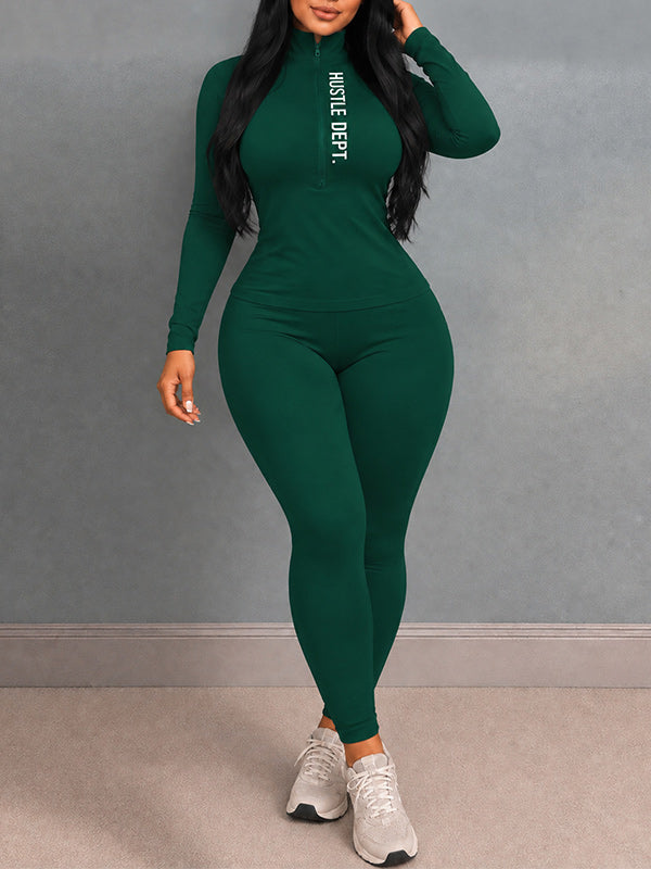 Letter-Print Zip-Up Top & Skinny Pants Set