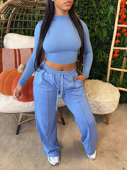 Solid Top & Drawstring Pants Set