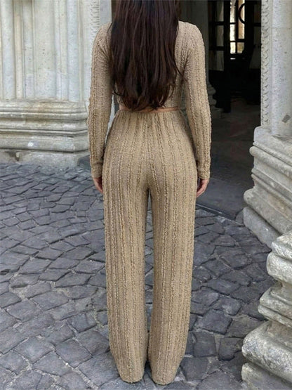 Solid Crop Top & Pants Set