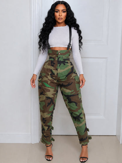Camo High-Waist Cargo Overalls