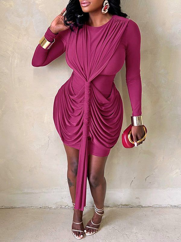 Solid Ruched Draped Dress