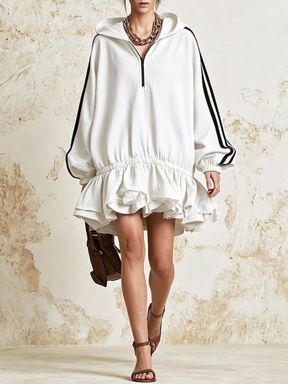 Solid Hoodie Ruffle Dress