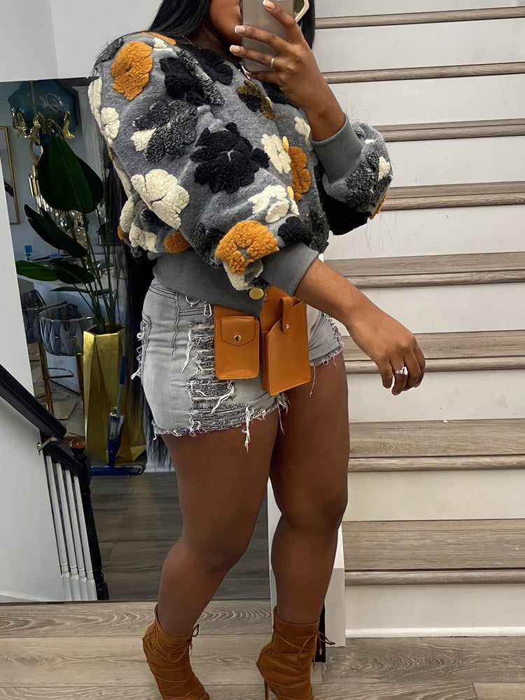 Flower Plush Button Coat