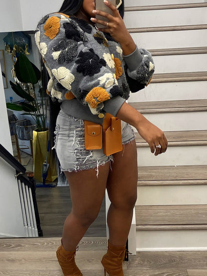 Flower Plush Button Coat