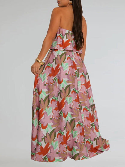 Printed Strapless Slit Dress