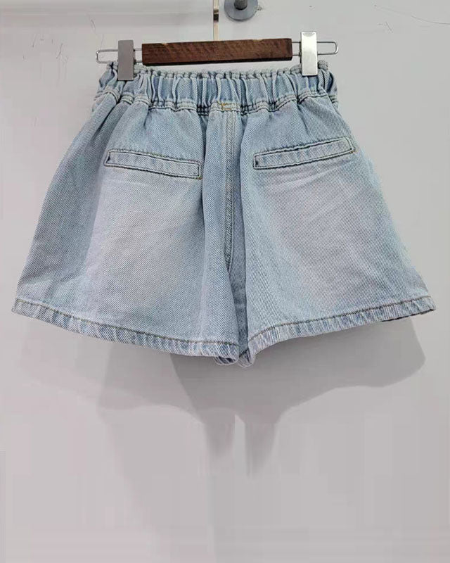 Rhinestone Loose Cropped Denim Shorts