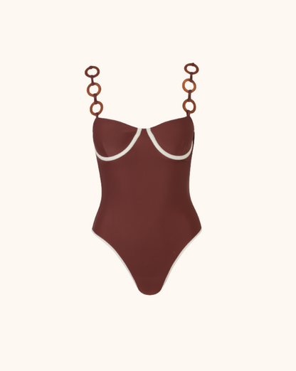 Circle Shoulder Strap Design Solid Color One-piece Swimsuit Sets 2024 Peru