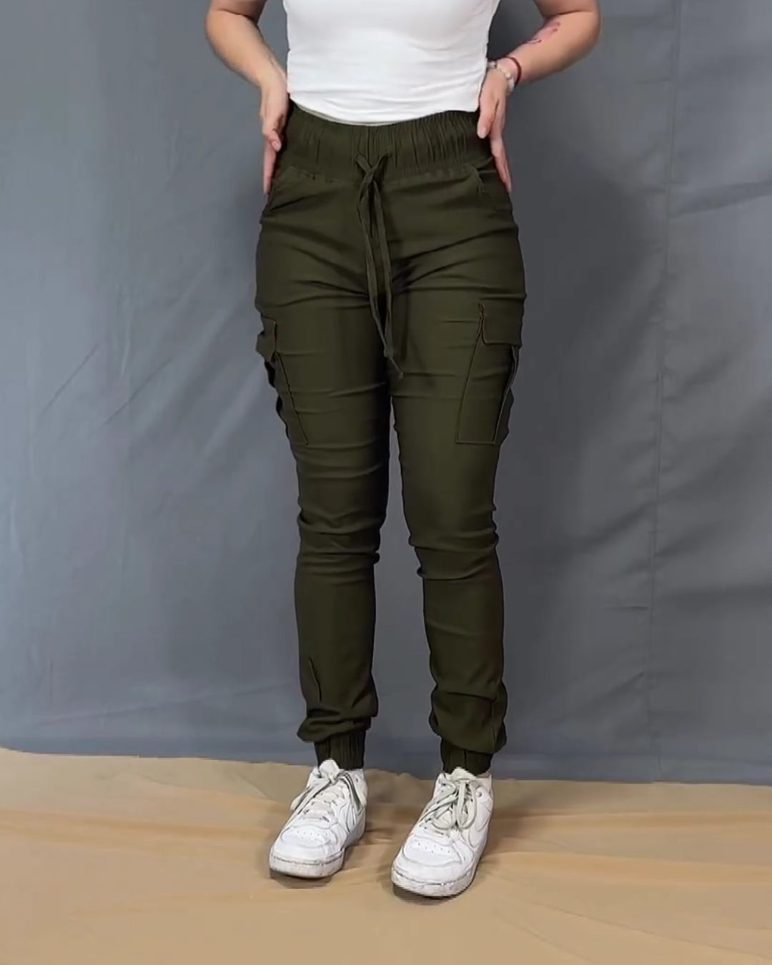 High Waist Skinny Cargo Pants With Pockets (Pre sale)