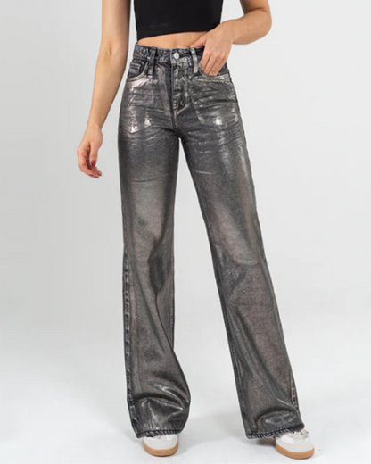 Metal Silver  Retro High-Waisted Straight-Leg Jeans (Pre-Sale)