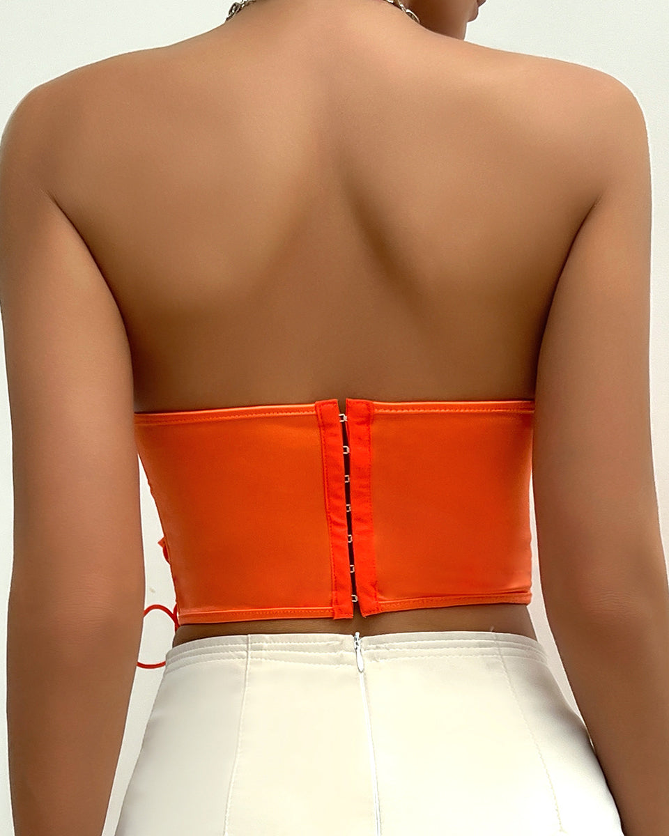 Sexy Lace-up Solid Color Bustier and Backless Fishbone Waist Vest