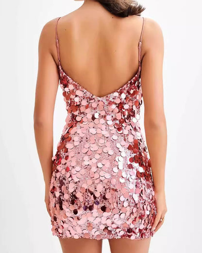 Sequined Hip Mini Dress