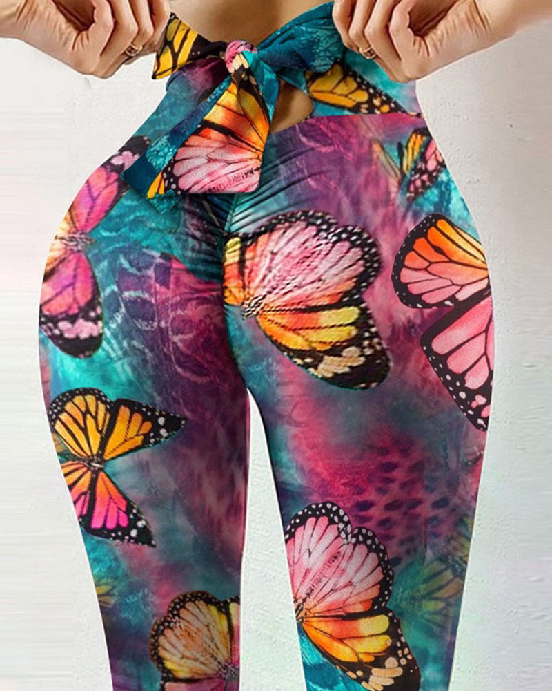 Printed Bow Design Yoga Leggings