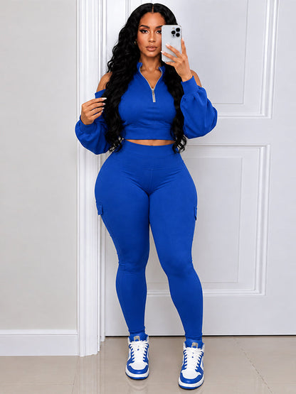 Cold-Shoulder Zip Top & Cargo Pants set