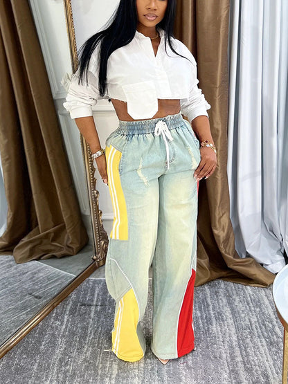 Colorblock Drawstring Jeans