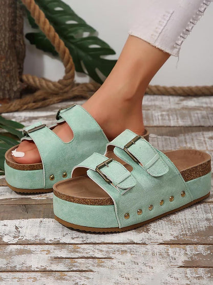 Double Buckle Strap Platform Sandals