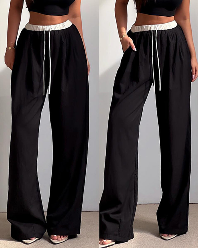 Contrast Color Straight Casual Pants (Pre-sale)