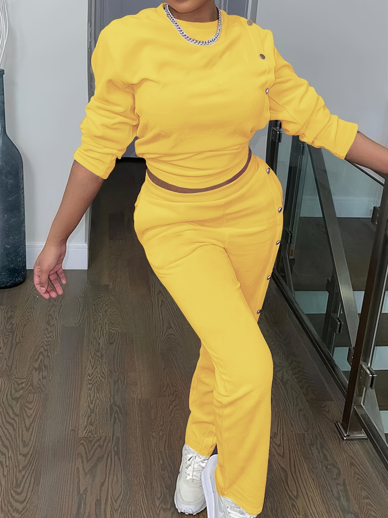 Button Side Sweatshirt & Pants Set