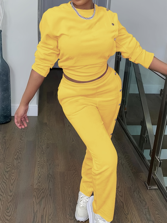 Button Side Sweatshirt & Pants Set