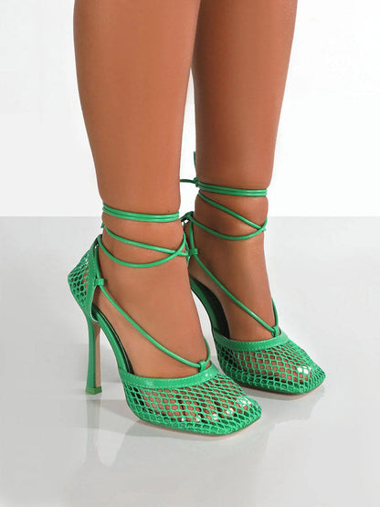 Square Toe Mesh Wrap Pumps