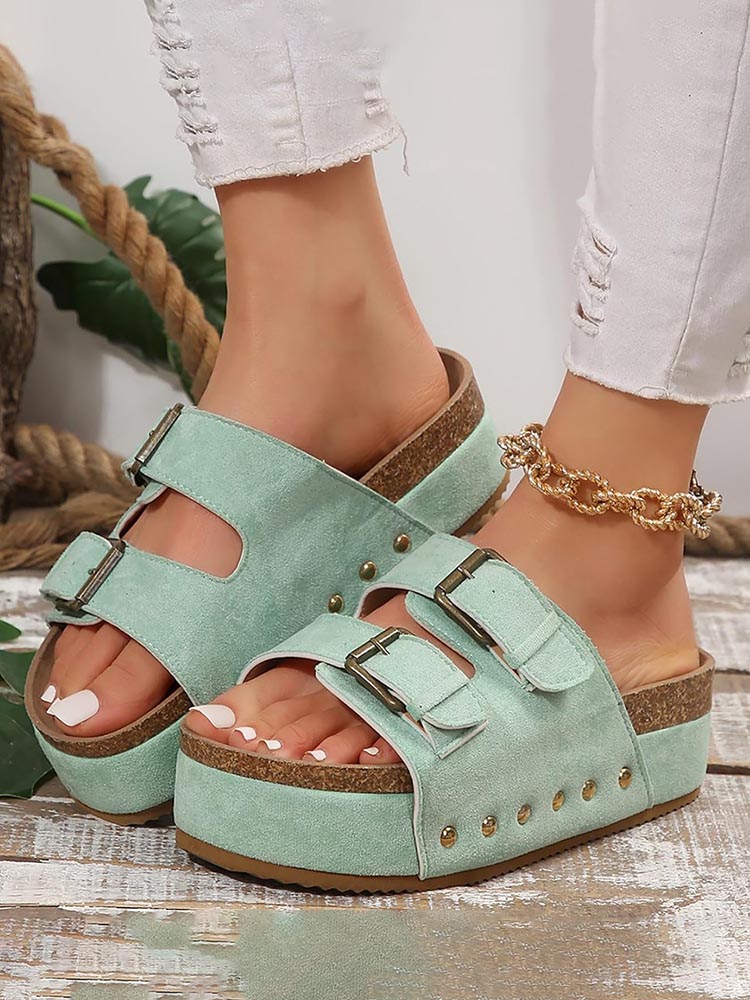 Double Buckle Strap Platform Sandals