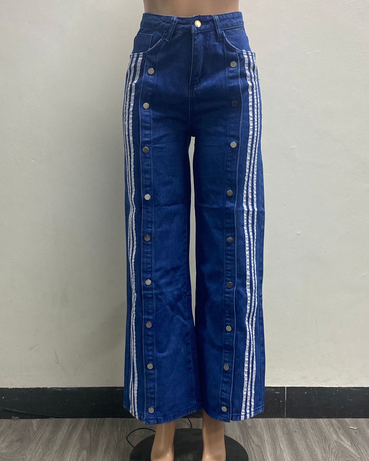 Three Stripes Wide Leg Loose Stretch Casual Jeans